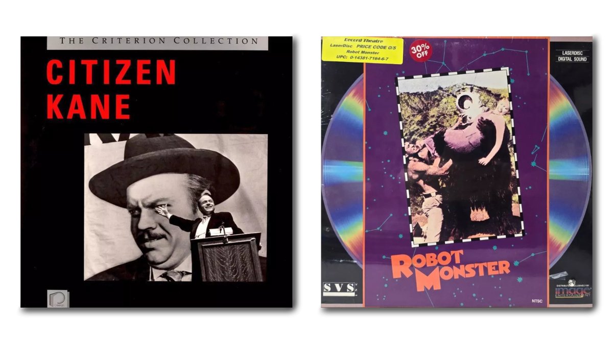 A picture of criterior&rsquo;s ciziten kane laserdisc and a robot monster laserdisc