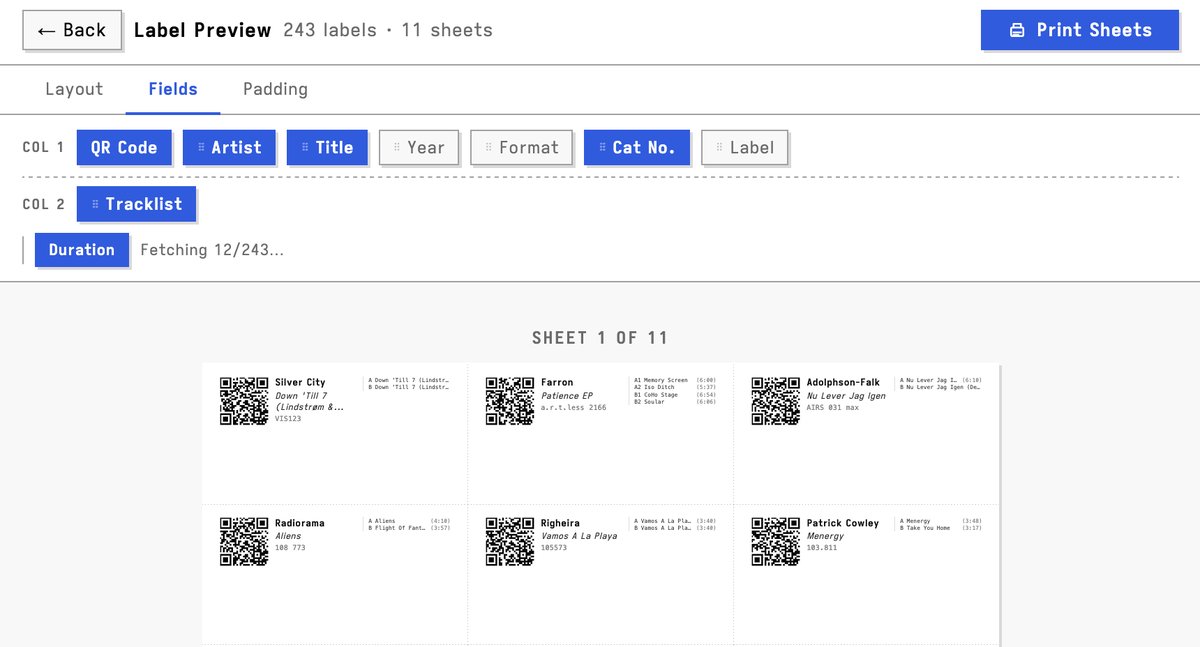 Screenshot of the label app in action
